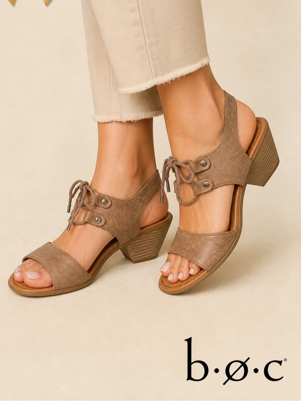b.o.c Leather Wedge Sandals Lace Up Brown Size 7M Comfort Slingback
